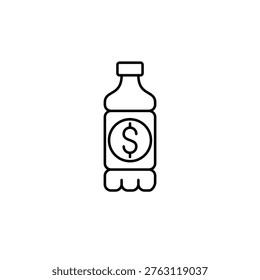 Bottle and dollar symbol. Pixel perfect, editable stroke vector icon