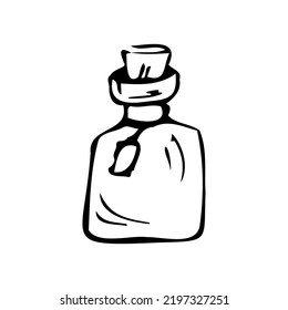 A bottle of doodle magic potion. Vector illustration in an isolated cartoon style. Lab badge, magic bottle. Graphical interface of the game icon for the interface of the game application.