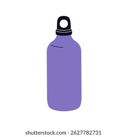 Garrafa para bebida e bebida. Frasco termoisolado, recipiente de vácuo com tampa, térmico portátil para água, chá em caminhadas, acampamento, viagem. Ilustração de vetor plano isolada no plano de fundo branco