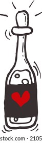 Una botella con una bebida. Ilustración de doodle en blanco y negro. Gráficos vectoriales. Icono aislado.