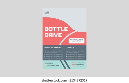 Bottle Drive Flyer Templates. Charity Donation Flyer Leaflet Design. Cover, A4 Size, Poster, Flyer Design.