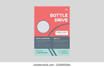 Bottle Drive Flyer Templates. Charity Donation Flyer Leaflet Design. Cover, A4 Size, Poster, Flyer Design.