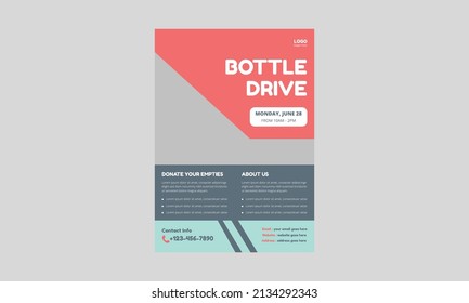 Bottle Drive Flyer Templates. Charity Donation Flyer Leaflet Design. Cover, A4 Size, Poster, Flyer Design.