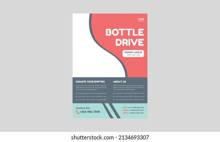 Bottle Drive Flyer Templates. Charity Donation Flyer Leaflet Design. Cover, A4 Size, Poster, Flyer Design.