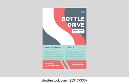 Bottle Drive Flyer Templates. Charity Donation Flyer Leaflet Design. Cover, A4 Size, Poster, Flyer Design.