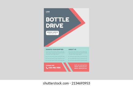 Bottle Drive Flyer Templates. Charity Donation Flyer Leaflet Design. Cover, A4 Size, Poster, Flyer Design.