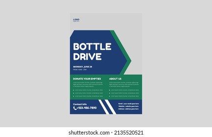 Bottle Drive Flyer Templates. Charity Donation Flyer Leaflet Design. Cover, A4 Size, Poster, Flyer Design.