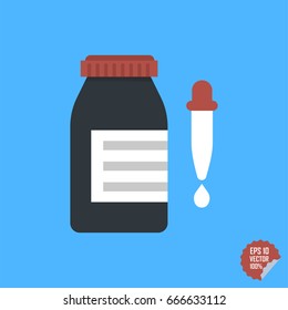 Bottle with dropper icon, flat design style