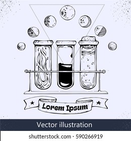 Bottle of elixir. Grunge vector illustration.