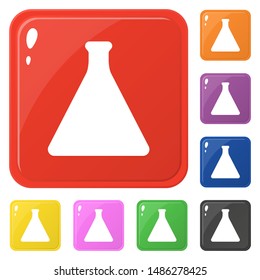 Bottle elixir icons set 8 colors isolated on white. Collection of glossy square colorful buttons. Vector illustration for any design.