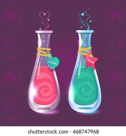 A Bottle of the elixir of love and oblivion. Romantic vector illustration.