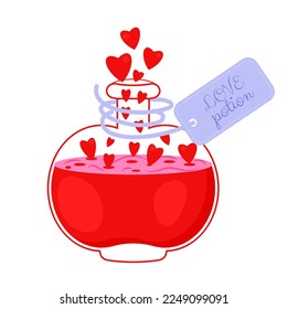 The bottle with the elixir of love. Valentine s day card. Vector illustration.