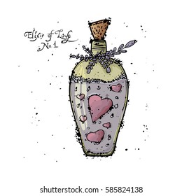 bottle. Elixir of love. Valentine's Day. watercolor, grunge.