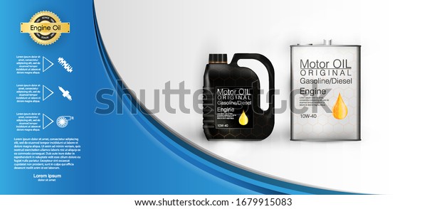 Bottle
engine oil Canister of engine motor oil, full synthetic clinging
molecules protection. Vector illustration with realistic canister
and motor oil splashes on bright
background.