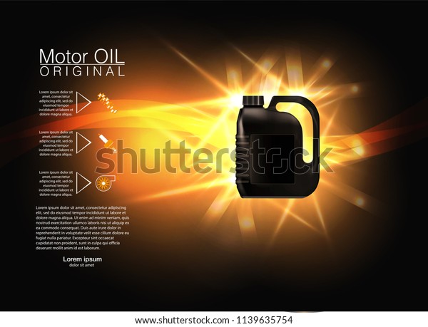 Bottle engine oil on a\
background a motor-car piston, Technical illustrations. Realistic\
3D vector image. canister ads template with brand logo\
Blueprints.