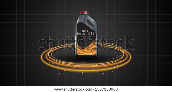 Bottle\
engine oil on a background a motor-car piston, Technical\
illustrations. Realistic 3D vector image. canister ads template\
with brand logo. Engine oil advertisement\
banner