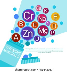 Bottle Of Essential Chemical Elements Nutrient Minerals Vitamins Flat Vector Illustration
