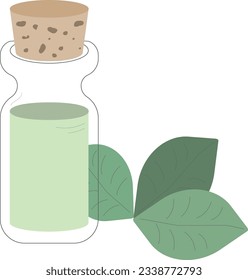 Flasche ätherischen Öls und grüne Minzblätter. Aromatherapie
