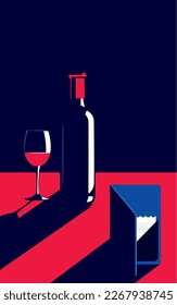 A bottle of expensive wine and a glass of wine. Near the bill for payment.