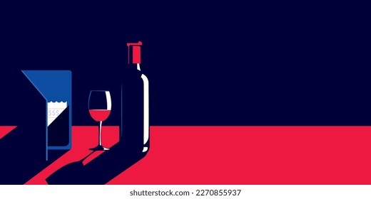 A bottle of expensive wine and a glass of wine. Near the bill for payment.
