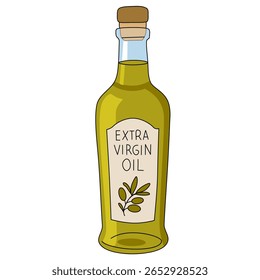 Bottle of Extra virgin healthy Olive oil. Vector illustration on white background