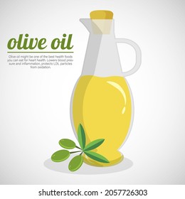 Bottle of extra virgin olive oil for food menu vector illustration Isolated white background, healthy food, diet menu.