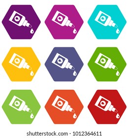Bottle for eye drops icon set many color hexahedron isolated on white vector illustration