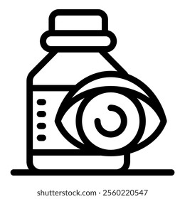 Bottle of eye drops is placed next to a large eye, emphasizing the significance of eye health