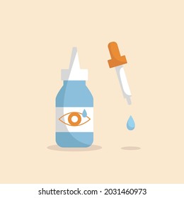 
Bottle of eyedrops, pipette and drop of treatment. Medical liquid, pharmacy, solution. Can be used for topics like allergy, glaucoma, opthalmology or eyewash