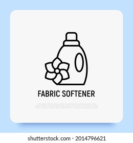 Bottle of fabric softener, cleaner, detergent thin line icon. Plastic bottle with flower. Modern vector illustration.