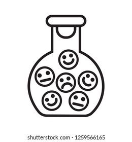 Bottle with face icons with different emotions, outline design. Vector illustration