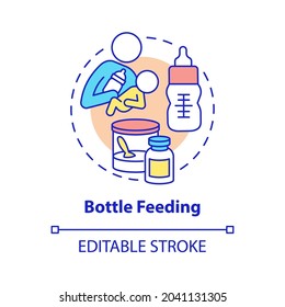 Bottle feeding concept icon. Feed baby with formula abstract idea thin line illustration. Feeding position. Bond between mother and newborn. Vector isolated outline color drawing. Editable stroke