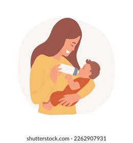 Bottle feeding isolated cartoon vector illustration. Smiling mom feeding the baby from the bottle, mother child bonding, family lifestyle, food habits, eyes contact vector cartoon.