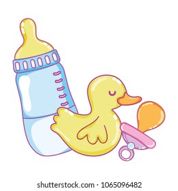 bottle feeding with pacifier and rubber duck