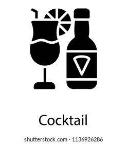 A bottle with the filed drink glass conceptualizing cocktail 