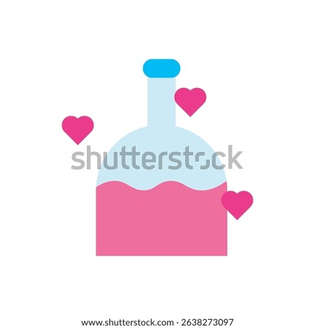 bottle filled with pink liquid and heart elements, symbolizing love potions or magical romance. Perfect for fantasy love designs or sticker sets.