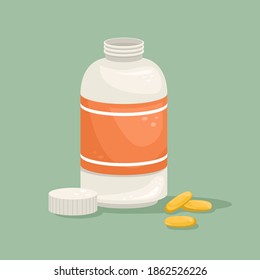 A bottle of fish oil capsules. Biologically active additive. Omega-3