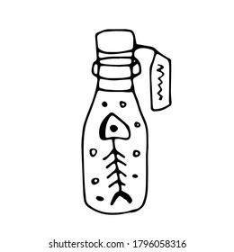 bottle with fish skeleton.magic potion witch	