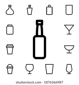 Bottle flat vector icon in glass drink pack