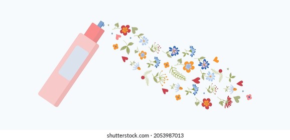 A bottle of floral perfume. Abstract image of a floral scent. Vector graphics, isolated background.