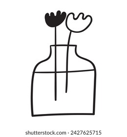 Bottle with flowers. Simple design. Outline vector isolated icon. Black color. Illustration on white background.