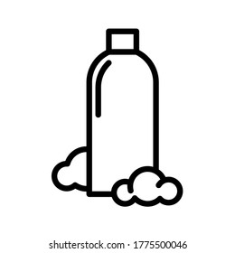 Bottle with foam, minimal black and white outline icon. Flat vector illustration. Isolated on white background.