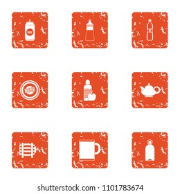 Bottle foodstuff icons set. Grunge set of 9 bottle foodstuff vector icons for web isolated on white background