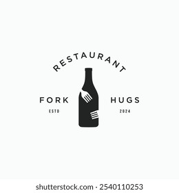 Bottle and fork hug logo design concept vector illustration