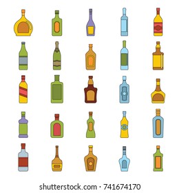 Bottle forms icons set. Cartoon illustration of 25 bottle alcohol vector icons for web