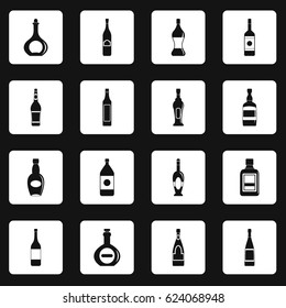 Bottle forms icons set in white squares on black background simple style vector illustration