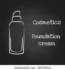 Bottle of foundation cream painted with chalk on blackboard. Vector illustration EPS10
