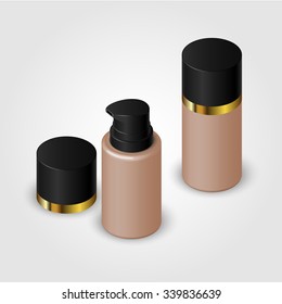 The bottle of foundation. Bottle with dispenser and cap. Vector illustration