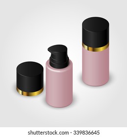 The bottle of foundation. Bottle with dispenser and cap. Vector illustration