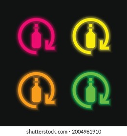 Bottle four color glowing neon vector icon